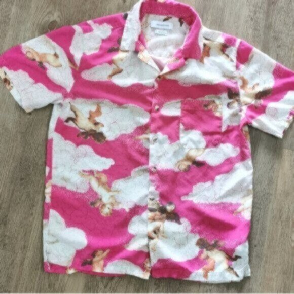 Urban Outfitters hot pink cherub short sleeve button down shirt - Picture 3 of 7